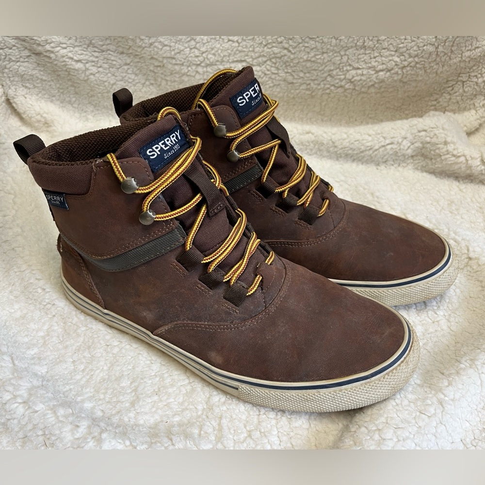 Sperry High Top Striper Storm Boot Brown Leather Size 10